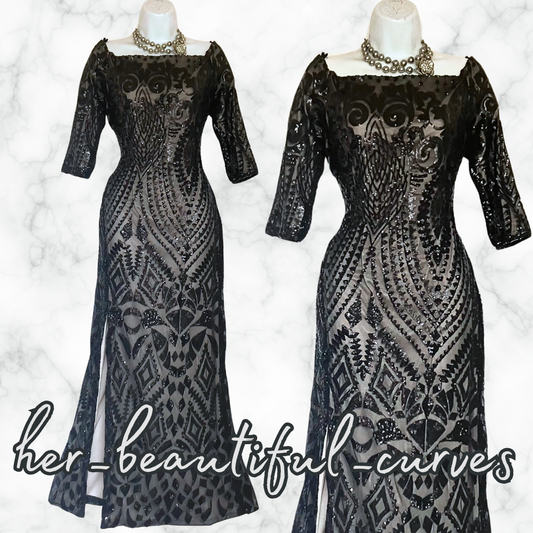 QUIZ SHIMMERING SEQUINS MAXI WEDDING OCCASION EVENING DRESS SIZE 18 fits 16