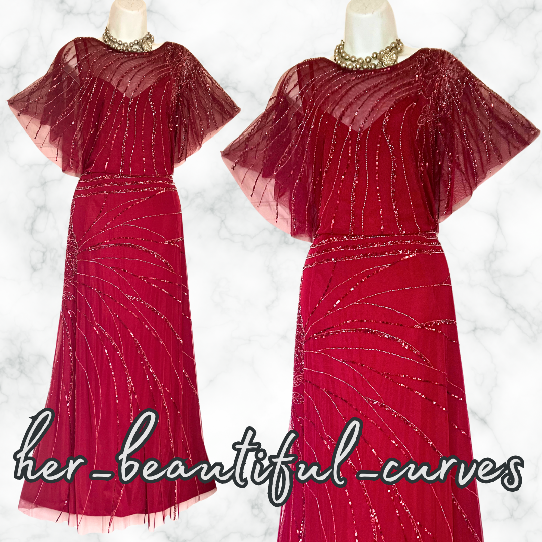MONSOON BEADED SEQUINED EMBELLISHED MAXI EVENING OCCASION PARTY DRESS SIZE 22