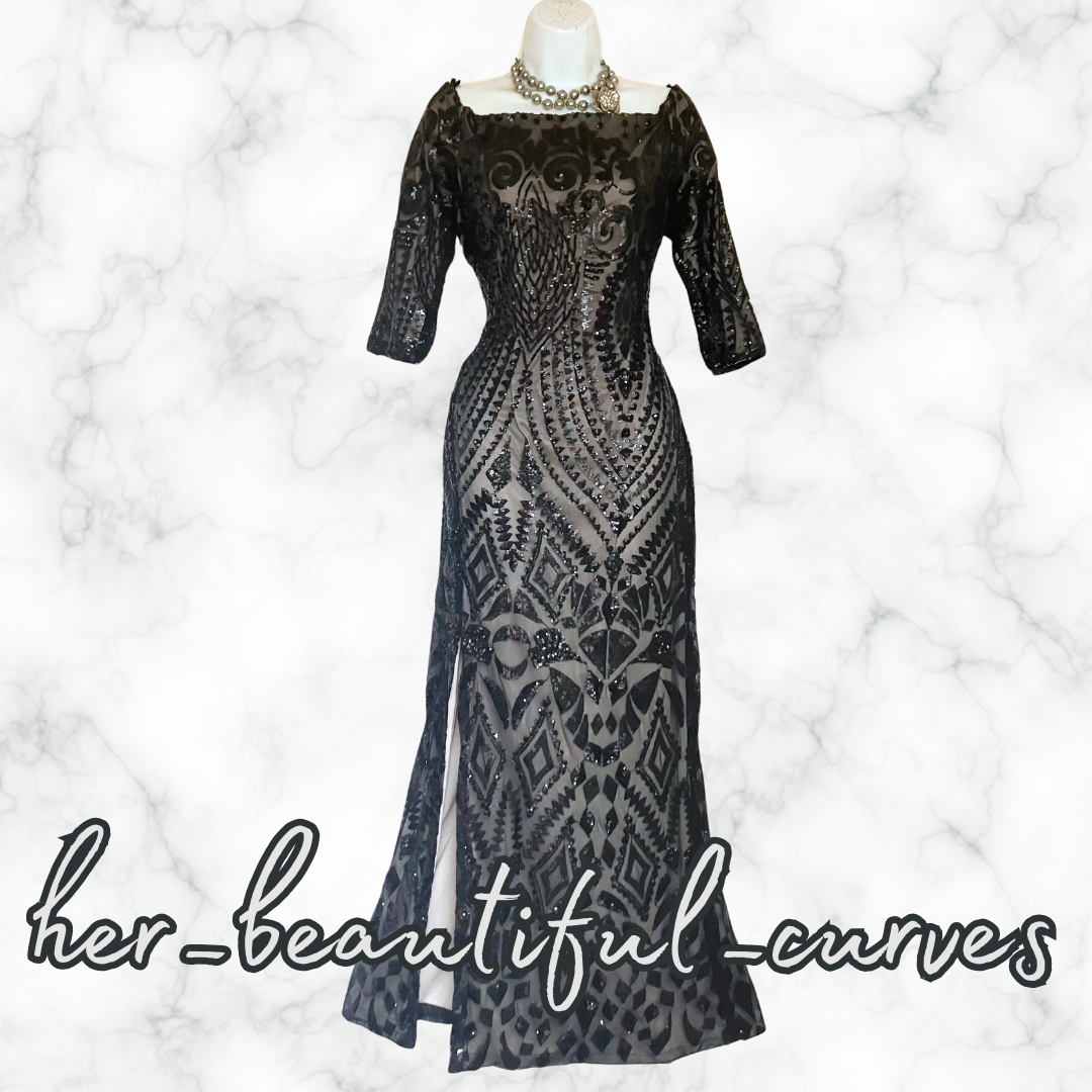 QUIZ SHIMMERING SEQUINS MAXI WEDDING OCCASION EVENING DRESS SIZE 18 fits 16