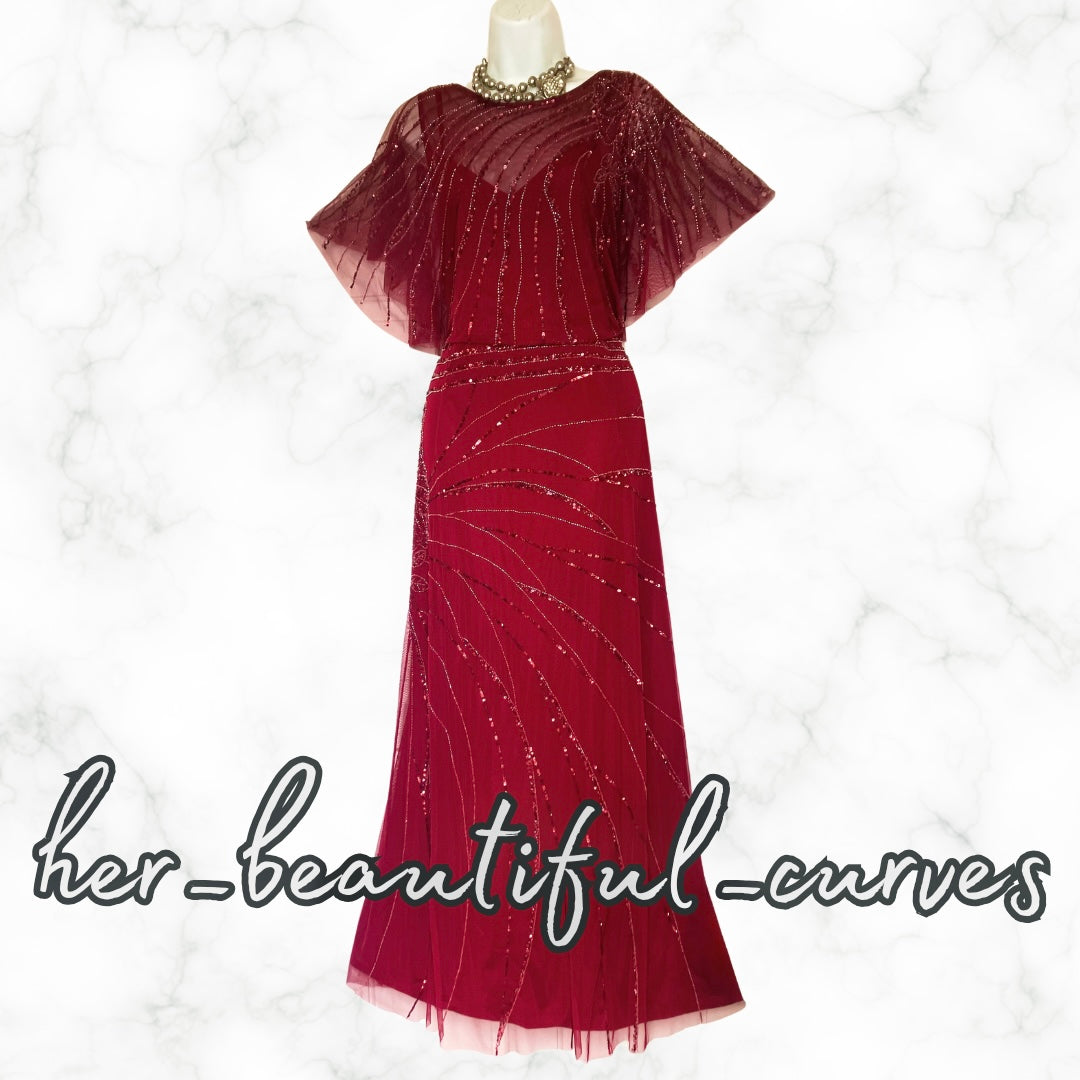 MONSOON BEADED SEQUINED EMBELLISHED MAXI EVENING OCCASION PARTY DRESS SIZE 22