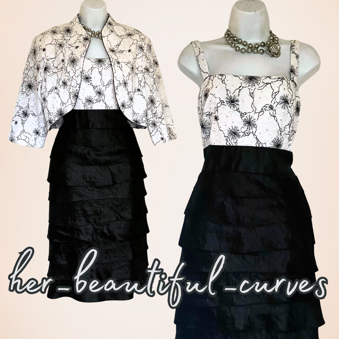 R&M RICHARDS EMBROIDERIES & SEQUINS MOTHER OF BRIDE PARTY DRESS & JACKET SIZE 16