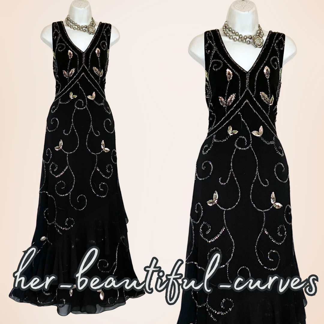 JOANNA HOPE EMBROIDERED SEQUINNED BEADED EMBELLISHED EVENING PARTY DRESS SIZE 16