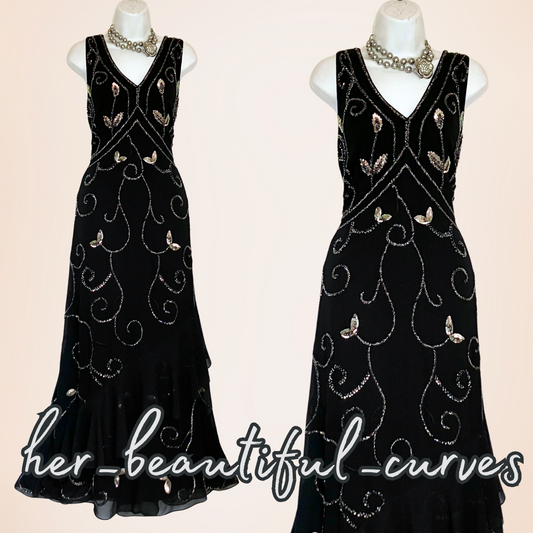 JOANNA HOPE EMBROIDERED SEQUINNED BEADED EMBELLISHED EVENING PARTY DRESS SIZE 16