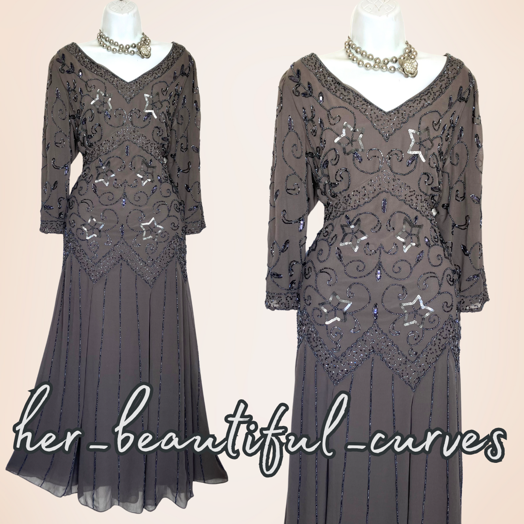 NIGHTINGALES SEQUINS BEADS EMBELLISHED WEDDING EVENING PARTY DRESS SIZE 20 new
