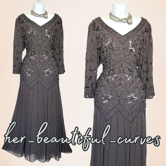 NIGHTINGALES SEQUINS BEADS EMBELLISHED WEDDING EVENING PARTY DRESS SIZE 20 new