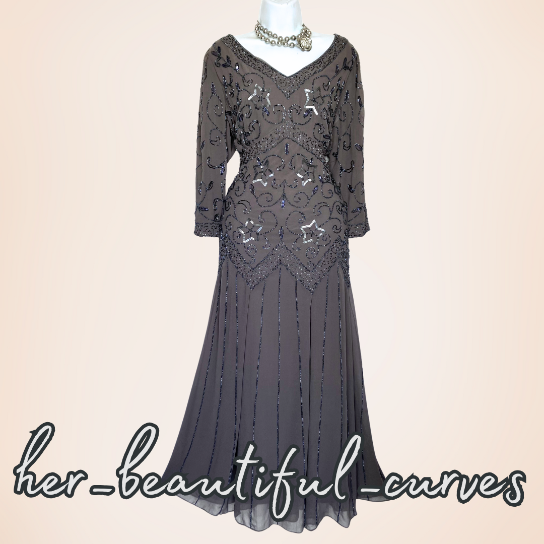 NIGHTINGALES SEQUINS BEADS EMBELLISHED WEDDING EVENING PARTY DRESS SIZE 20 new