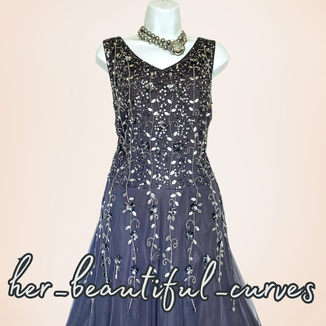 NIGHTINGALES SEQUINED BEADED WEDDING EVENING PARTY DRESS & CAPE SIZE 16
