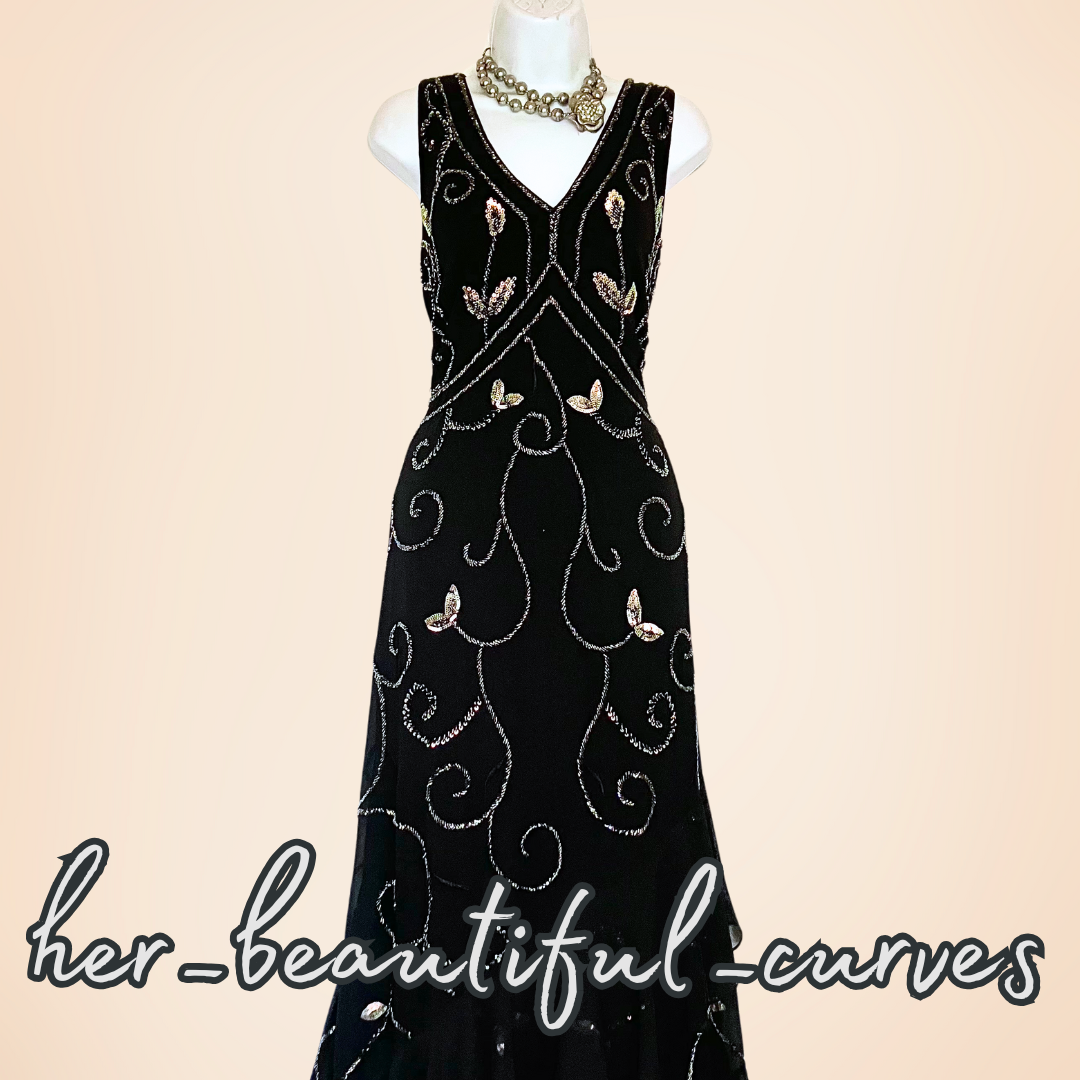 JOANNA HOPE EMBROIDERED SEQUINNED BEADED EMBELLISHED EVENING PARTY DRESS SIZE 16