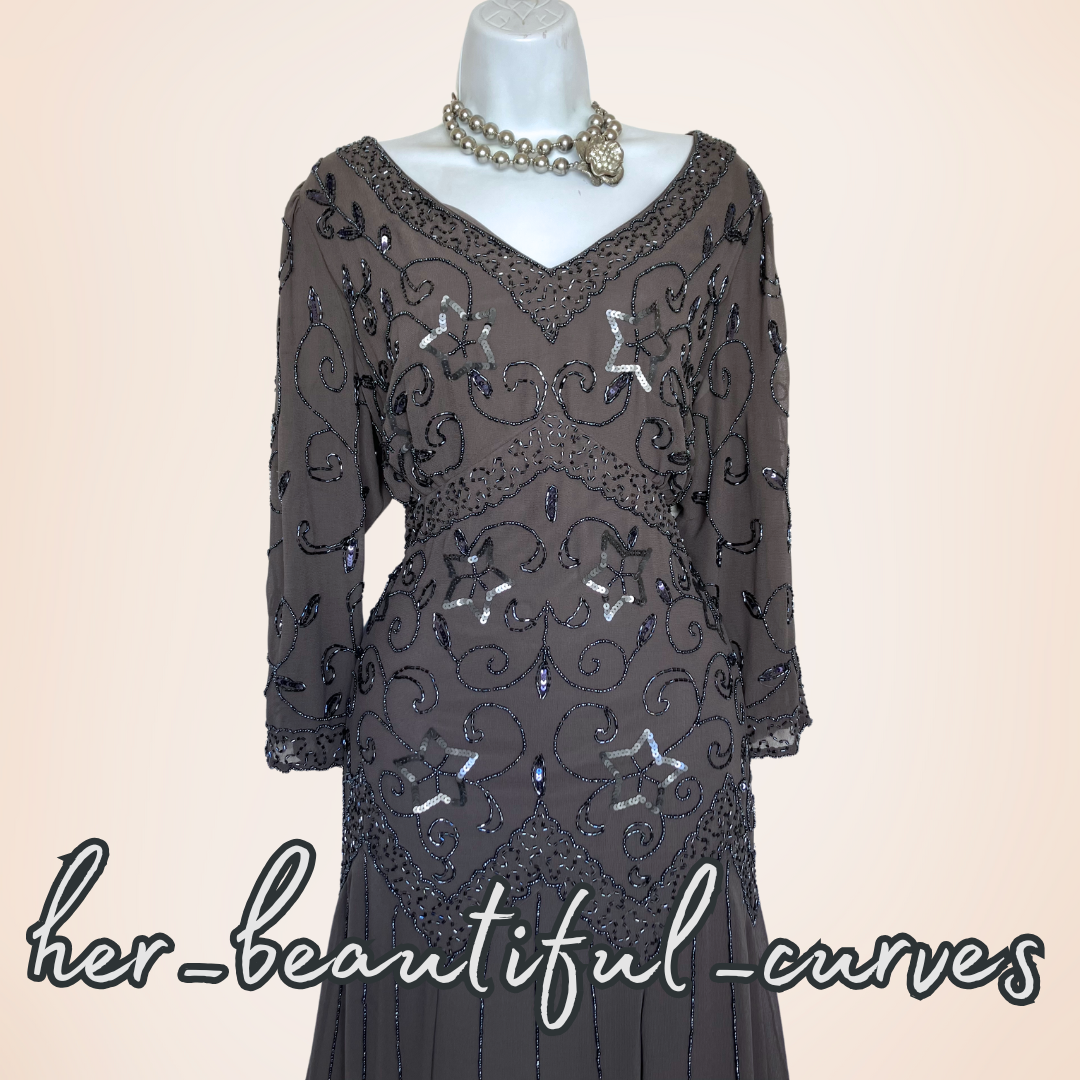 NIGHTINGALES SEQUINS BEADS EMBELLISHED WEDDING EVENING PARTY DRESS SIZE 20 new