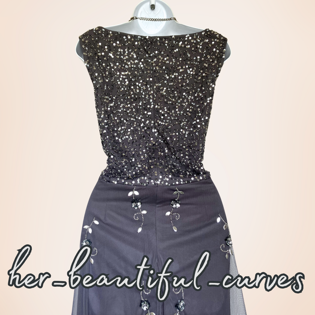 NIGHTINGALES SEQUINED BEADED WEDDING EVENING PARTY DRESS & CAPE SIZE 16
