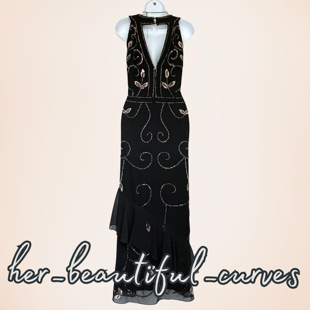 JOANNA HOPE EMBROIDERED SEQUINNED BEADED EMBELLISHED EVENING PARTY DRESS SIZE 16