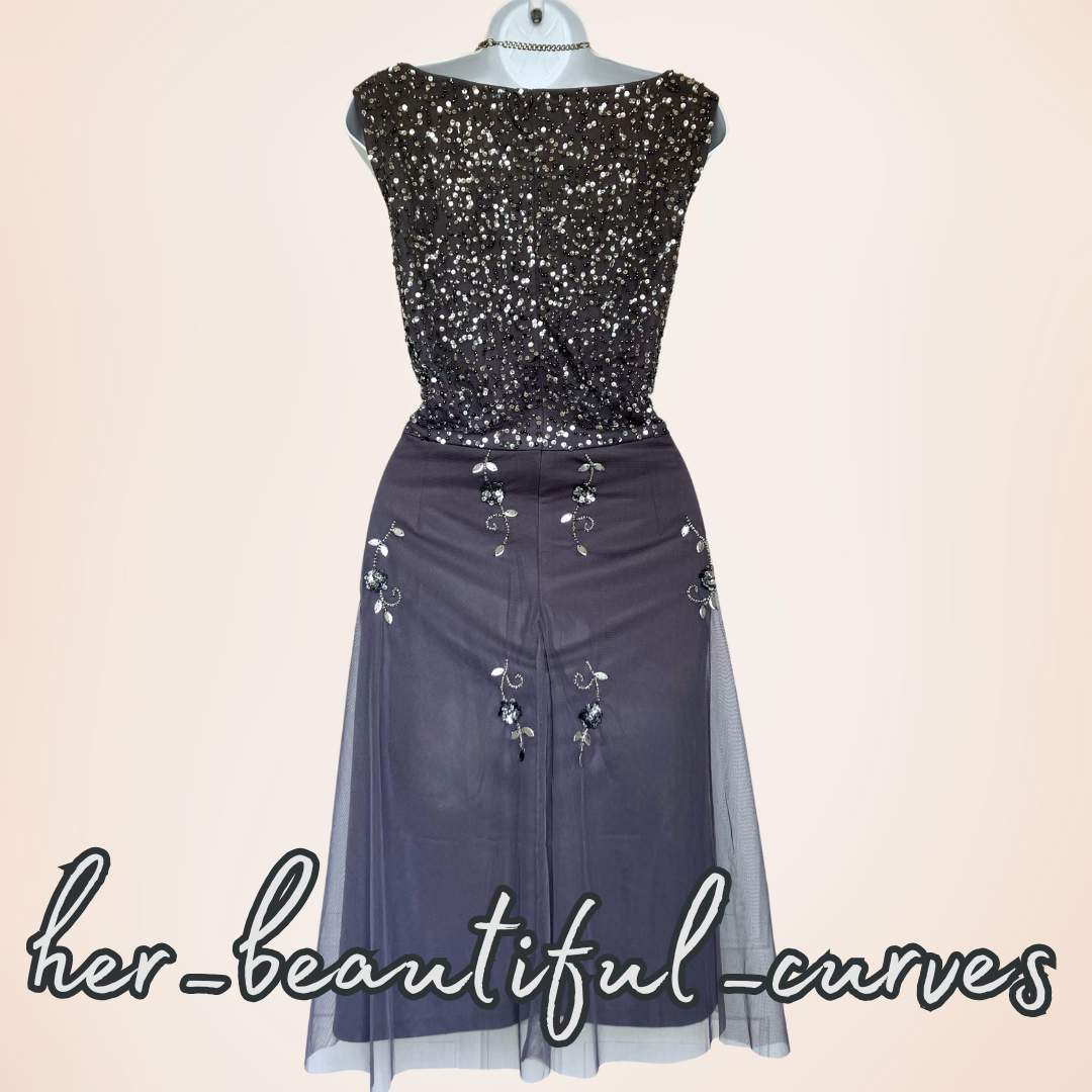 NIGHTINGALES SEQUINED BEADED WEDDING EVENING PARTY DRESS & CAPE SIZE 16
