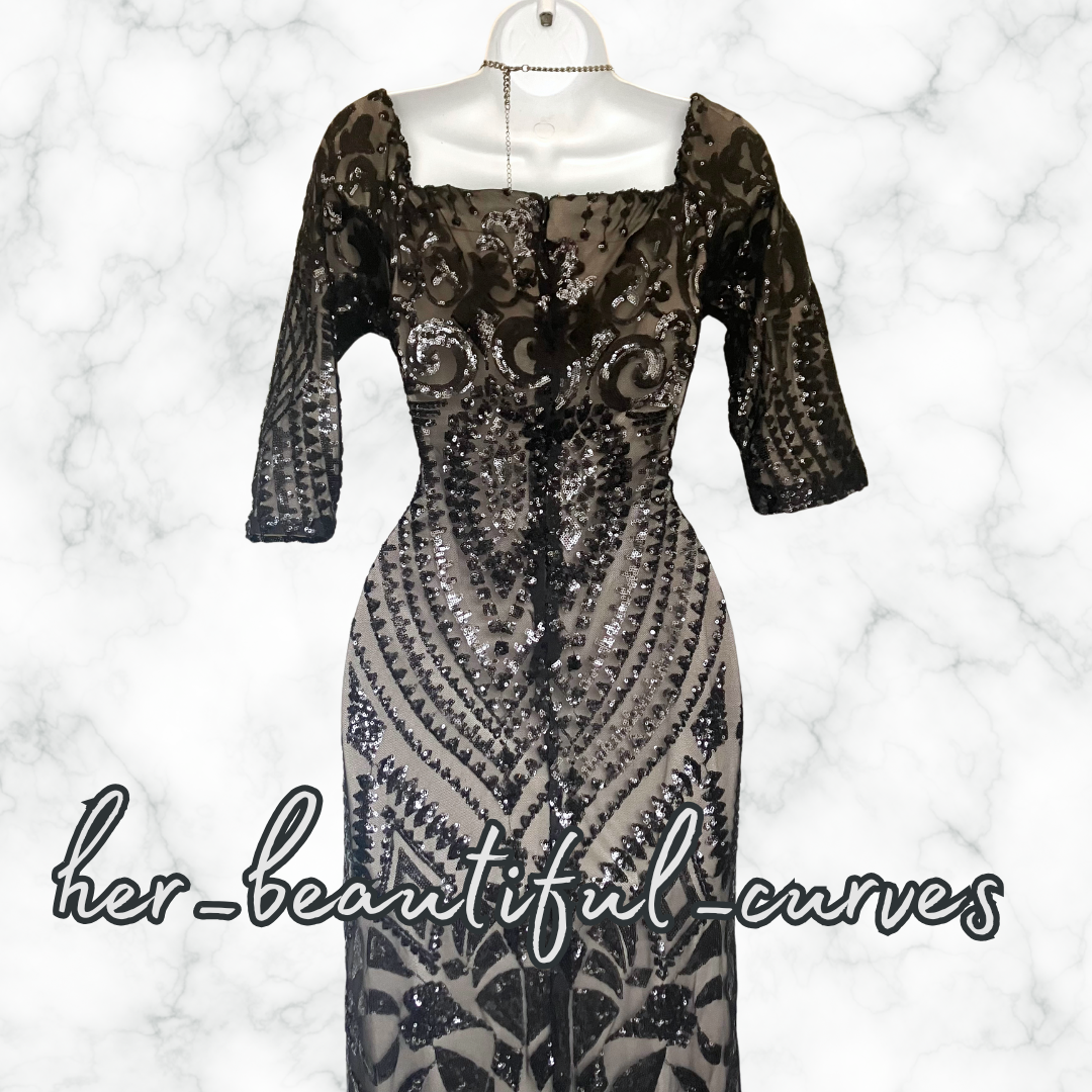 QUIZ SHIMMERING SEQUINS MAXI WEDDING OCCASION EVENING DRESS SIZE 18 fits 16