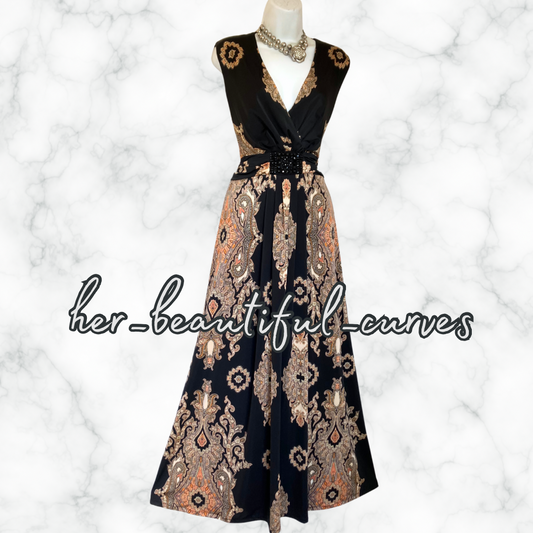 MONSOON PAISLEY & HERITAGE PRINT JERSEY MAXI PARTY DRESS SIZE 20