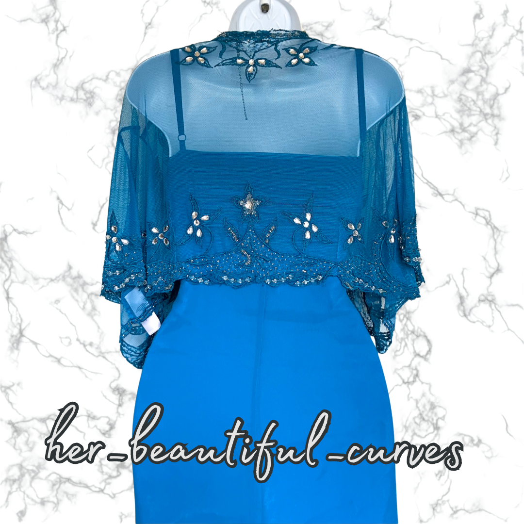 BERKERTEX EMBROIDERED BEADED WEDDING OCCASION PARTY DRESS & BOLERO SIZE 22