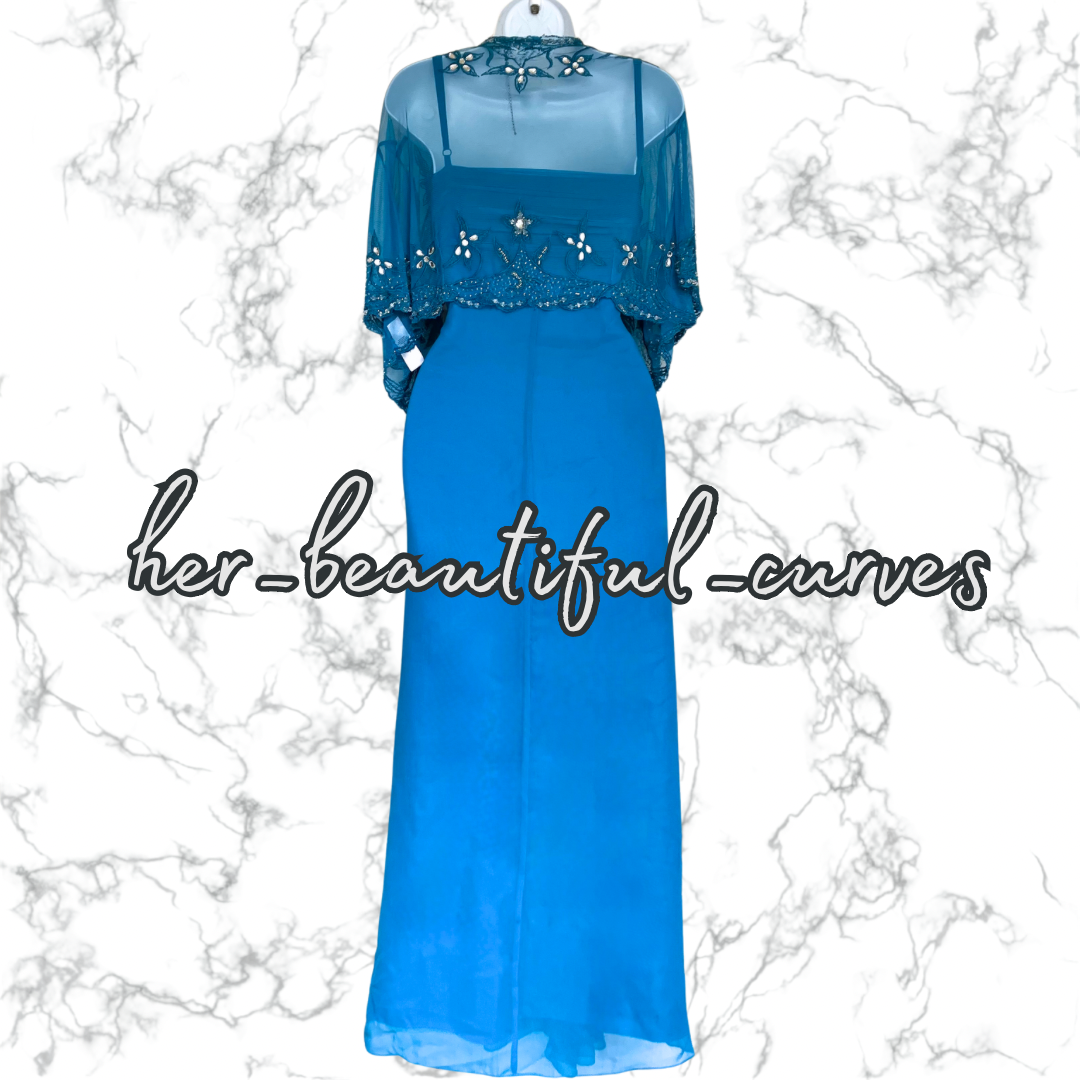 BERKERTEX EMBROIDERED BEADED WEDDING OCCASION PARTY DRESS & BOLERO SIZE 22
