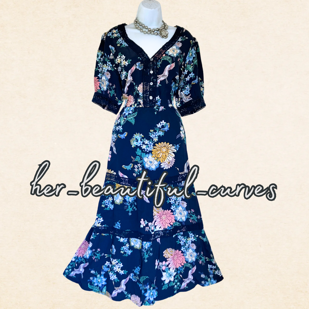 MONSOON CRANE BUTTERFLY FLORAL OCCASION PARTY DRESS SIZE 18