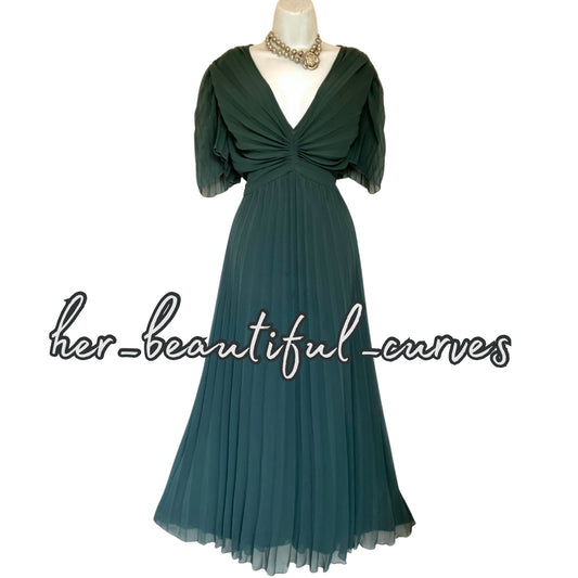 ASOS DARK GREEN PLEATED WEDDING OCCASION PARTY DRESS SIZE 20