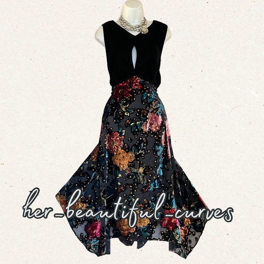 MONSOON VELVET JACQUARD FLORAL HANDKERCHIEF HEM OCCASION PARTY DRESS SIZE 20