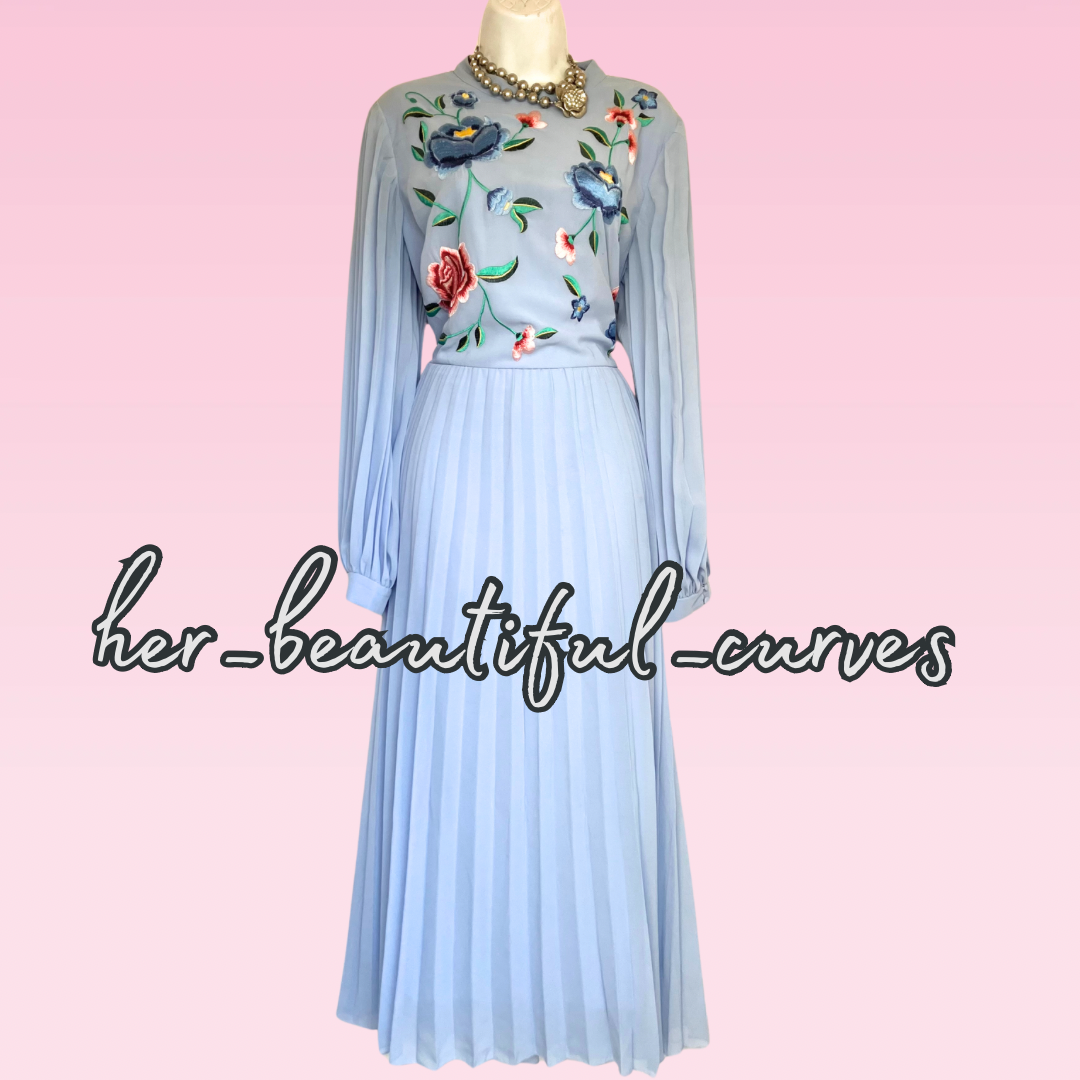 ASOS Embroidered FLORAL MIDI PLEAT OCCASION PARTY DRESS SIZE 18