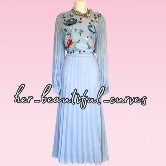 ASOS Embroidered FLORAL MIDI PLEAT OCCASION PARTY DRESS SIZE 18