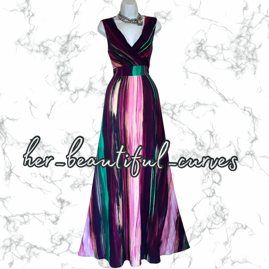 PHASE EIGHT ART DECO PRINT JERSEY MAXI WEDDING OCCASION PARTY DRESS SIZE 16