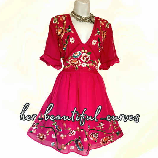 ASOS EMBROIDERED FLORAL PATTERN OCCASION PARTY DRESS SIZE 16 new with tags