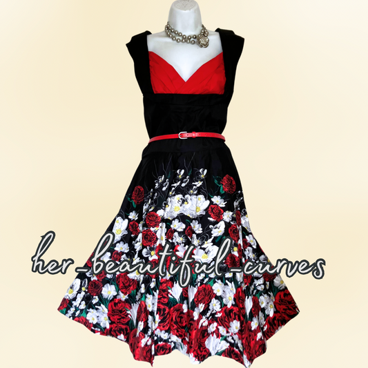 LINDY BOP ROSES PRINT VINTAGE STYLE OCCASION PARTY DRESS SIZE 22 new
