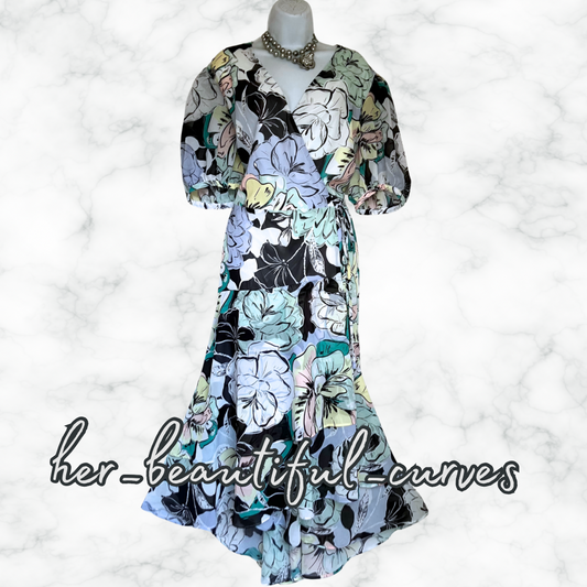 JOANNA HOPE FLORAL PRINT OCCASION PARTY REAL WRAP DRESS SIZE 24 new with tags