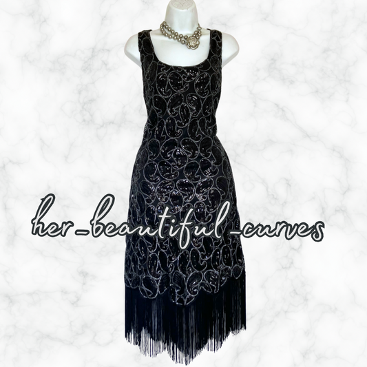 LADIES SEQUINED BEADED PAISLEY 20s GATSBY OCCASION PARTY DRESS SIZE XL FITS 16