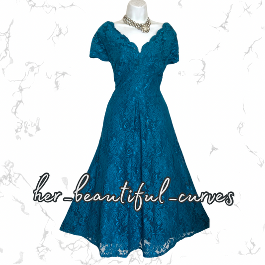 EXQUISITE JOLIE MOI APPLIQUÉ BLOOMS 50's STYLE FLARED PARTY DRESS SIZE 20