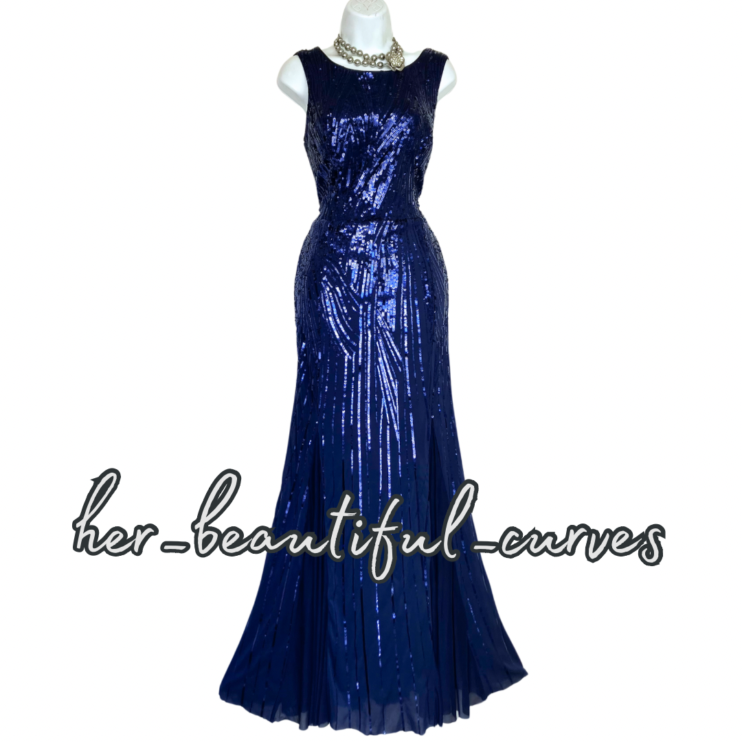 QUIZ NAVY SEQUINNED MAXI WEDDING OCCASION EVENING PARTY DRESS SIZE 16