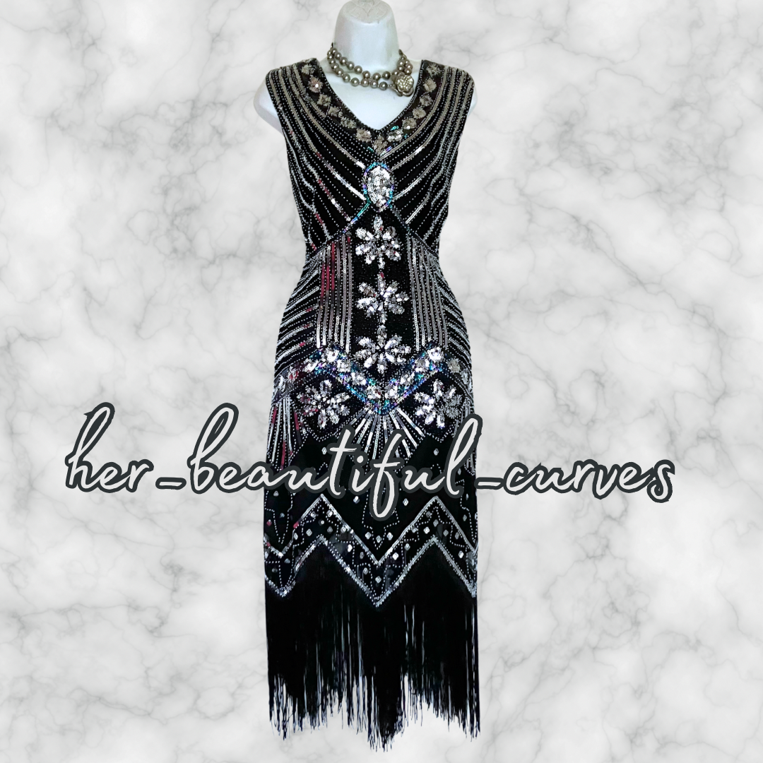 LADIES SEQUINS BEADS 20s GATSBY OCCASION PARTY DRESS SIZE XXXL FITS 20