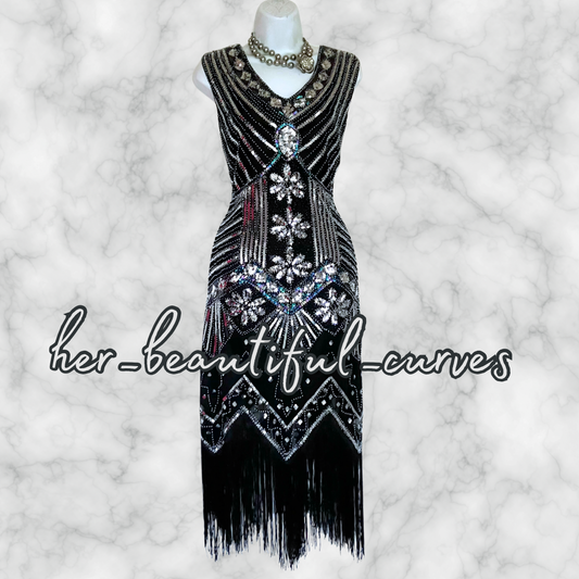 LADIES SEQUINS BEADS 20s GATSBY OCCASION PARTY DRESS SIZE XXXL FITS 20