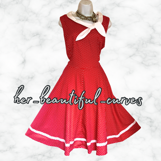 STUNNING JOE BROWNS 50s VINTAGE POLKA DOTS FIT & FLARE DRESS SIZE 16