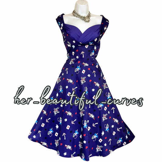 LINDY BOP ALICE IN WONDERLAND 50s VINTAGE STYLE OCCASION PARTY DRESS SIZE 16 NEW