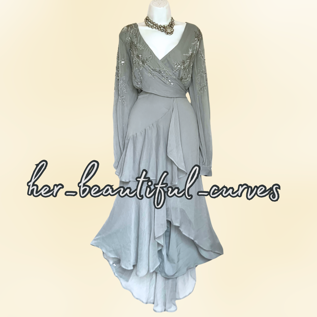 ASOS SEQUINED BEADED EMBELLISHED HI LOW WEDDING OCCASION PARTY DRESS SIZE 22