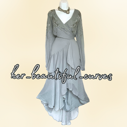 ASOS SEQUINED BEADED EMBELLISHED HI LOW WEDDING OCCASION PARTY DRESS SIZE 22