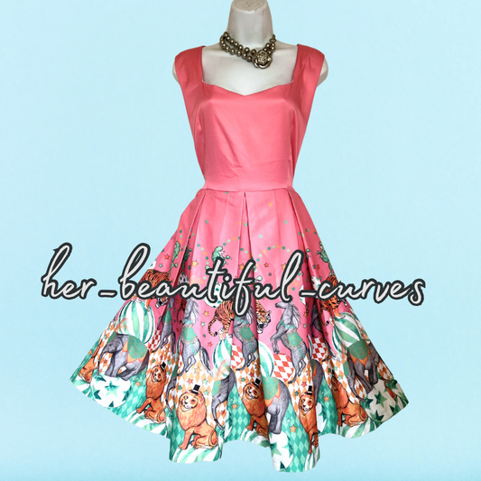 LINDY BOP CIRCUS ANIMAL PRINT 50s VINTAGE STYLE OCCASION PARTY DRESS SIZE 18