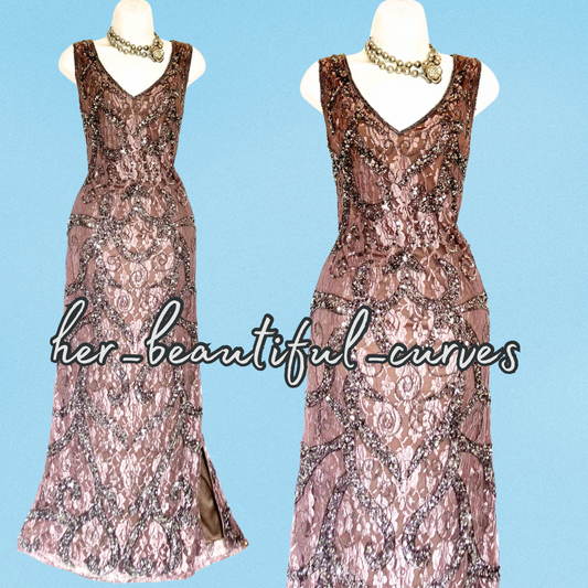 PISARRO NIGHTS BEADS SEQUINS EMBELLISHED WEDDING OCCASION PARTY DRESS SIZE 18