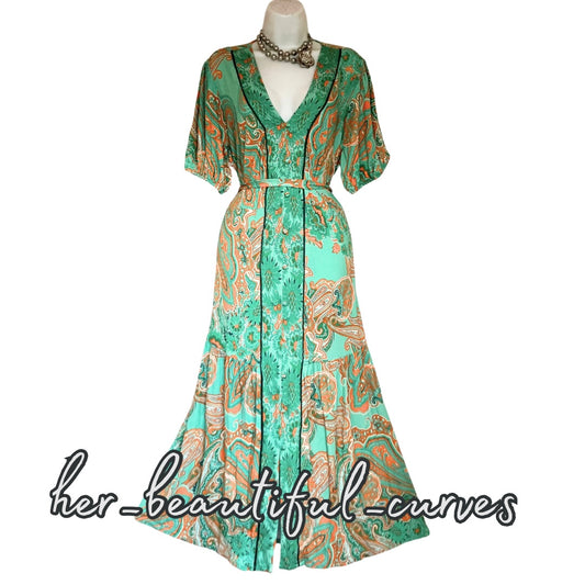 MONSOON PAISLEY PRINT JERSEY WEDDING OCCASION PARTY DRESS SIZE XL fits 20/22
