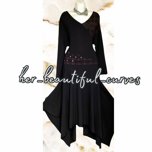 JOE BROWNS QUIRKY & UNIQUE TARTAN JERSEY HANDKERCHIEF HEM DRESS SIZE 26 new