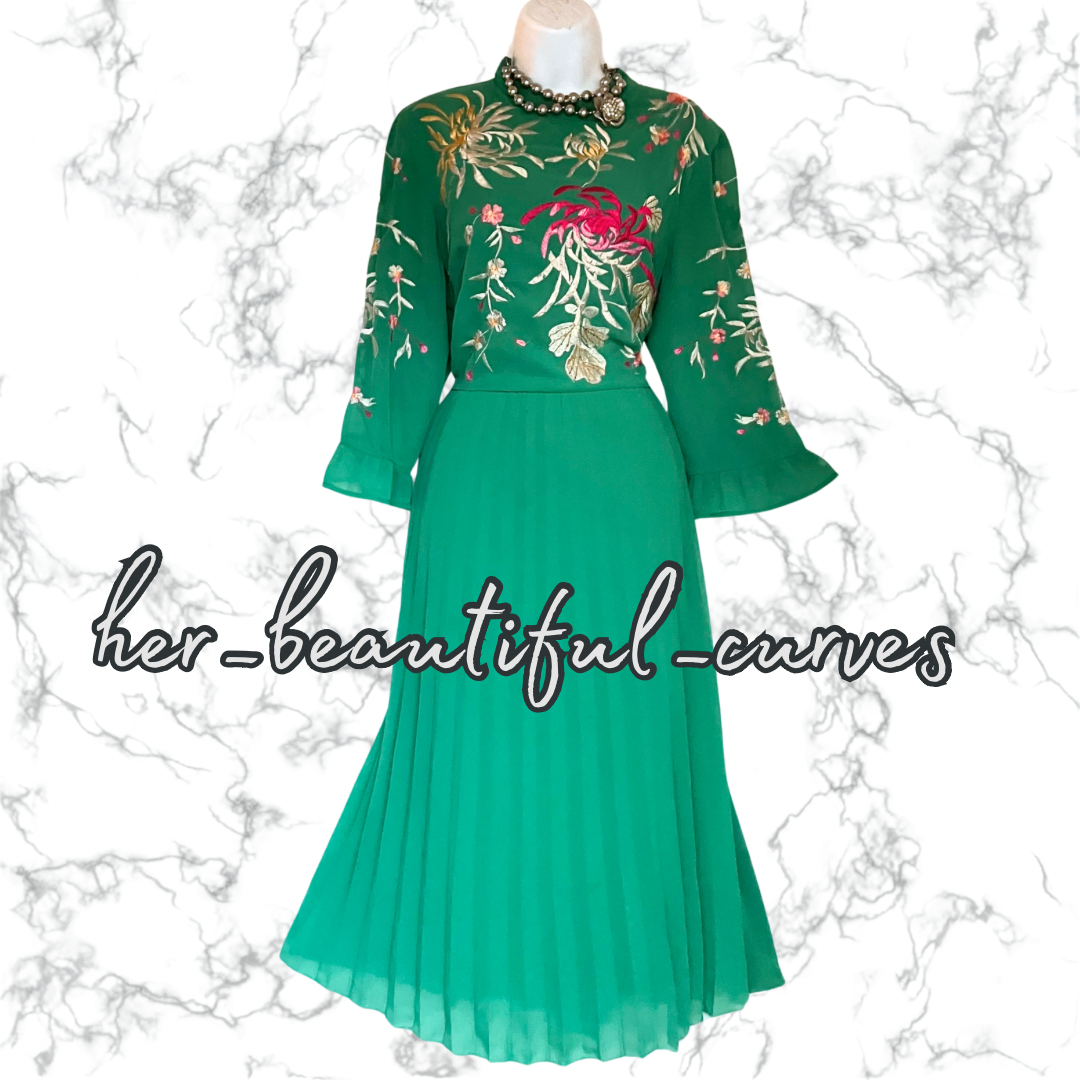 ASOS Embroidered FLORAL MIDI PLEAT OCCASION PARTY DRESS SIZE 18