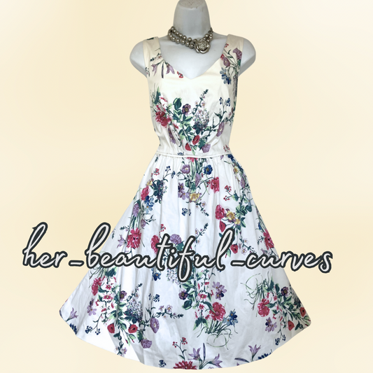 MONSOON GORGEOUS FLORAL PRINT 50s FIT & FLARE DRESS SIZE 16