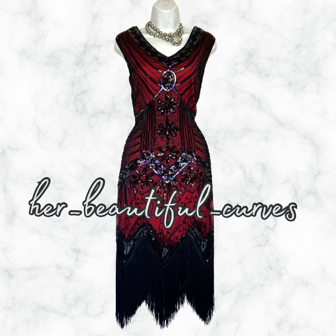 LADIES SEQUINS BEADS 20s GATSBY OCCASION PARTY DRESS SIZE XL FITS 16