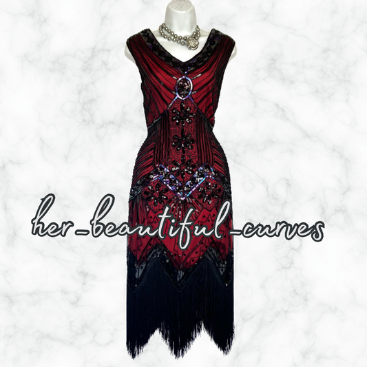 LADIES SEQUINS BEADS 20s GATSBY OCCASION PARTY DRESS SIZE XL FITS 16