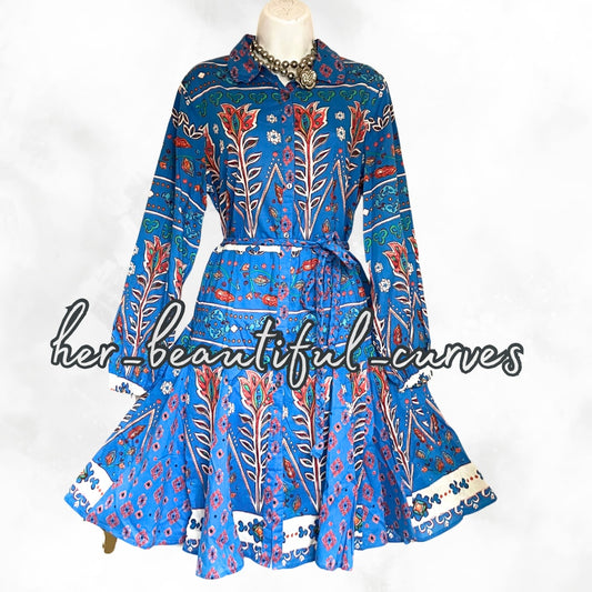 MONSOON 100% COTTON FLORAL PRINT SHIRT OCCASION PARTY DRESS SIZE 14