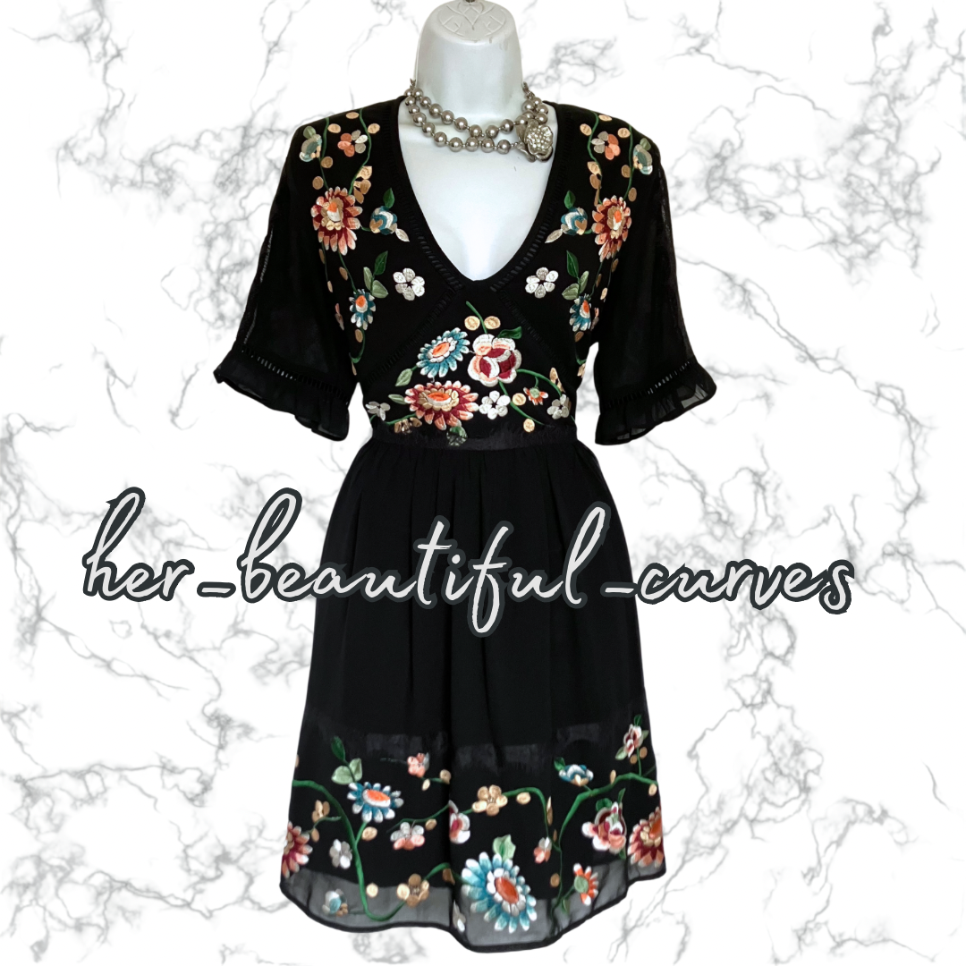 ASOS EMBROIDERED FLORAL PATTERN OCCASION PARTY DRESS SIZE 14