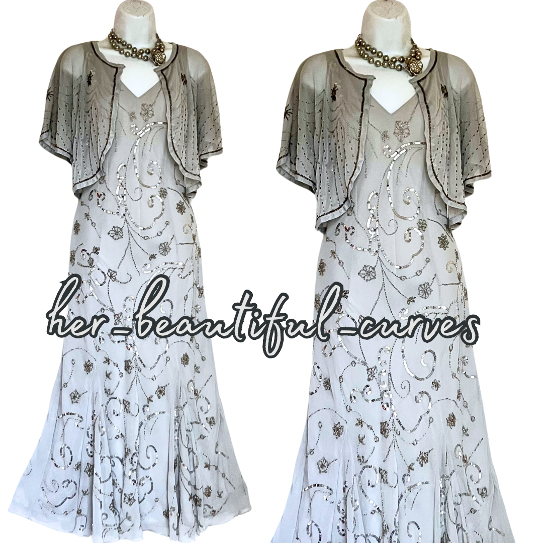 BERKERTEX SEQUINED BEADED EMBELLISHED WEDDING OCCASION DRESS & BOLERO SIZE 16