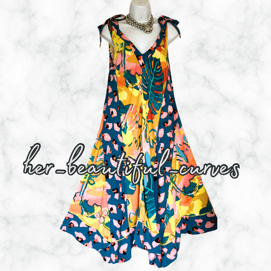 MONSOON ART DECO FLORAL HANDKERCHIEF HEM OCCASION PARTY DRESS SIZE L SIZE 16